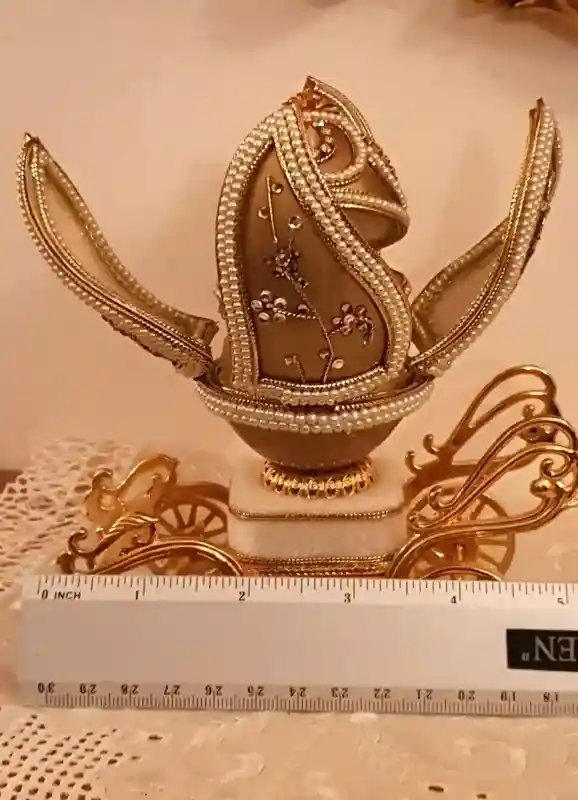 ONLY ONE Faberge egg style Music Antique Ring box Bridal Wedding Anniversary Faberge egg Trinket Luxury gift for bride HANDCARVED Real Egg 