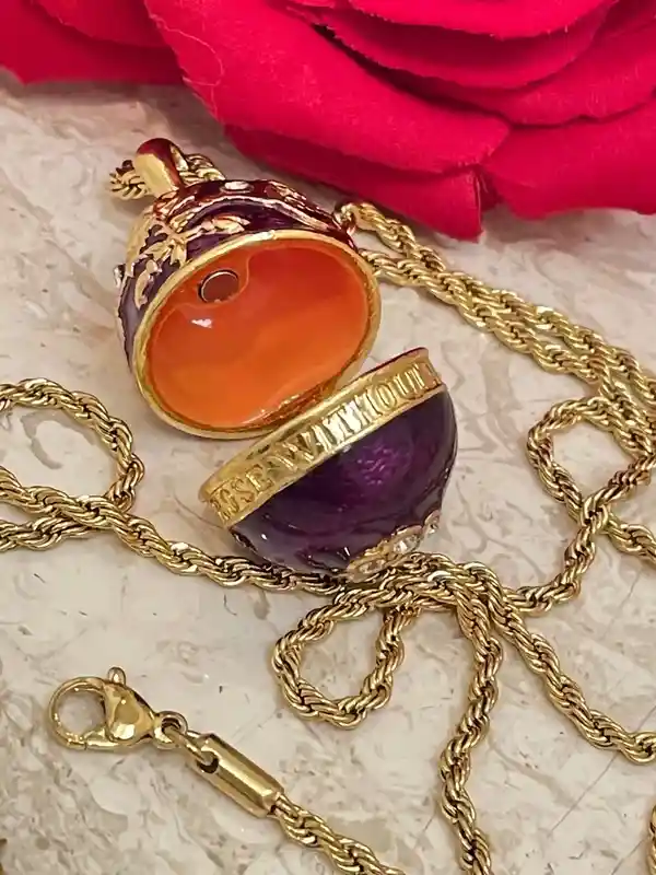 Designer, Faberge egg Necklace, Faberge Pendant, Amethyst Diamond Pendant, 114 Austrian Crystals HANDMADE Jewelry Birthday Christmas present 