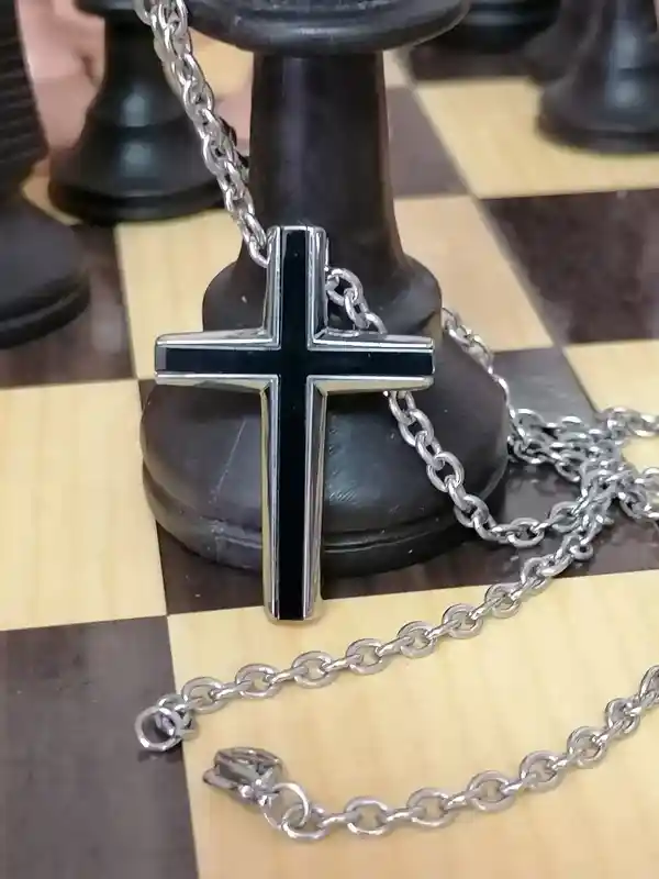 Masculine cross/First Communion Cross necklace men Gift for him ONYX jewelry/Religious pendant necklace Solid Surgical stainless steel HAMDE 