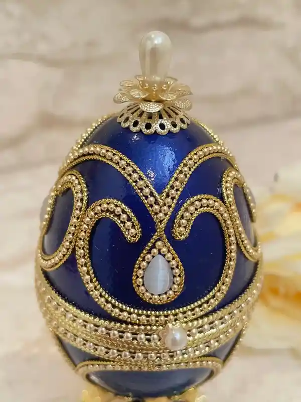 Blue Faberge-Style Egg - Faberge Egg Music Box & Faberge Egg Pendant Handmade Egg Necklace jewelry - Something blue gifts for bride - Home Decor 