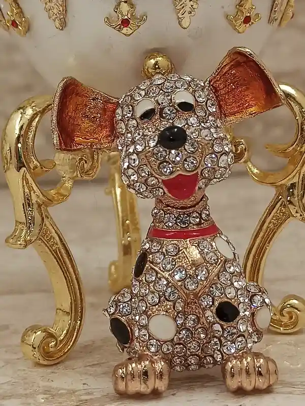 Dog Lover Gift-Dog Music box-ONLYONEOF-FABERGE Animal Music Box -Dog Owner Gift-HANDCARVED Natural Egg 24kt Gold 400 Handset AustrianCrystal 