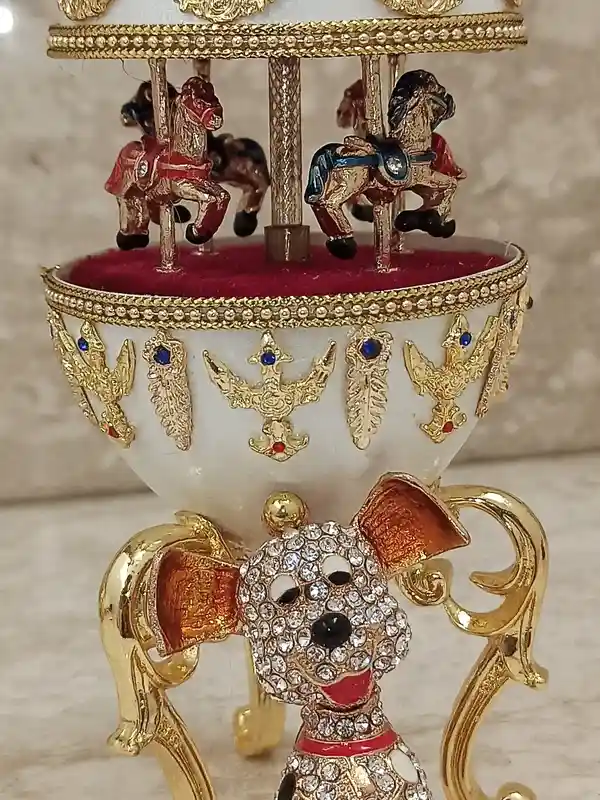 Dog Lover Gift-Dog Music box-ONLYONEOF-FABERGE Animal Music Box -Dog Owner Gift-HANDCARVED Natural Egg 24kt Gold 400 Handset AustrianCrystal 