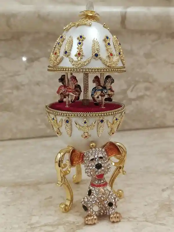 Dog Lover Gift-Dog Music box-ONLYONEOF-FABERGE Animal Music Box -Dog Owner Gift-HANDCARVED Natural Egg 24kt Gold 400 Handset AustrianCrystal 