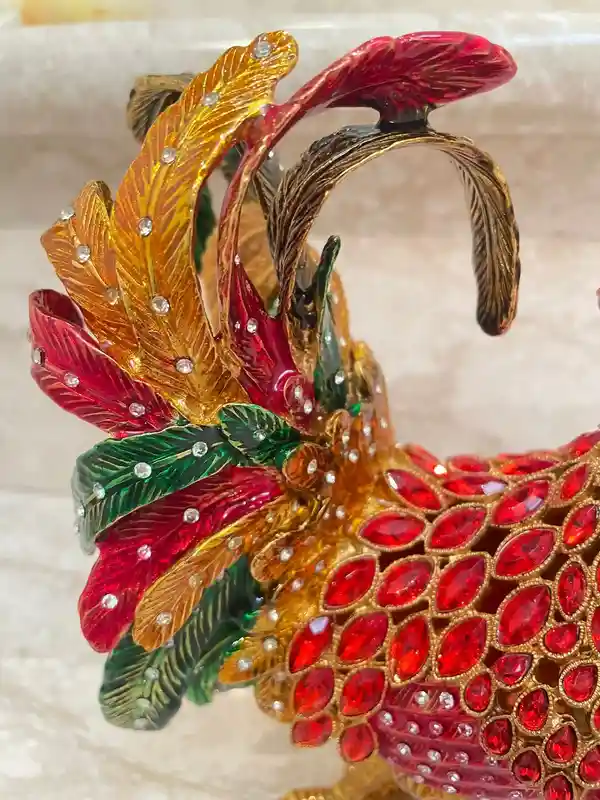 2002 Vintage RUBY Red Faberge-Style Egg Rooster Jewelry Box, Rooster Lover 21st Birthday 21 Anniversary Gift for Graduation present for Christmas 