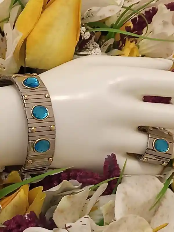 9CT London Blue Topaz Bracelet and Ring Swarovski /Statement Bracelet HANDMADE/Blue Gemstone Bracelet Ring/ Women Bracelet Ring/Gift for Her 