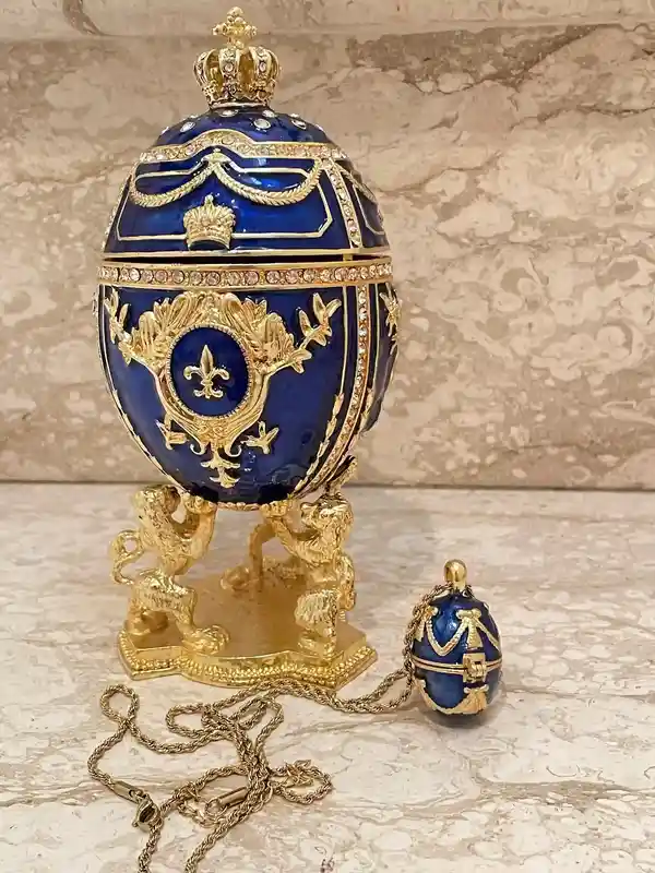 Sapphire Blue Faberge egg Pendant & Faberge egg Decorative Boxes, Something Blue Wedding gift,24k Gold 200Austrian Crystal HANDSET Blue gift 