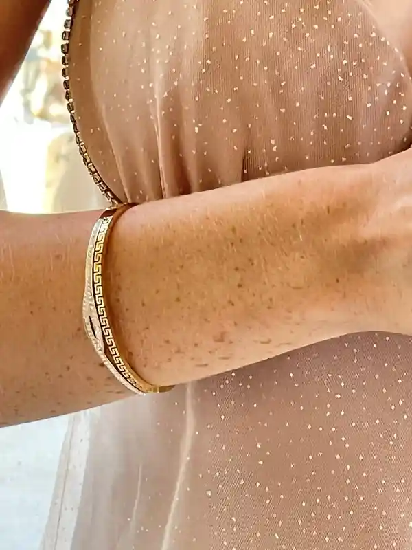 Designer Grecian Jewelry Pure Gold Vermeil Fine Greek key Bracelet Meander Bracelet Egyptian Jewelry Eye PROTECTION Bracelet Swarovski HMDE 