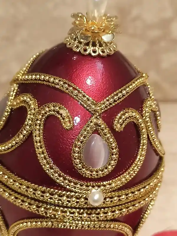 Mothers Day gift from daughter,Red Faberge-Style egg MUSIC box Trinket & Faberge style egg pendant ,Wife Birthday Mom gift,Sister Anniversary wife 