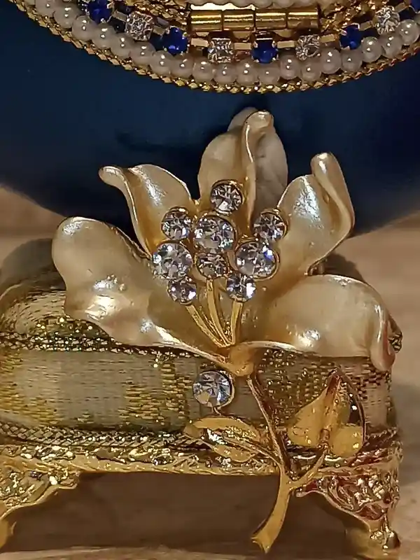 FABERGE-Style Egg, Gift for Couple Wedding ,ONE Of a Kind, Unique Wedding gift ideas ,Mother In Law Gift, FAberge MUSIC box ,Sapphire , 24k Gold 