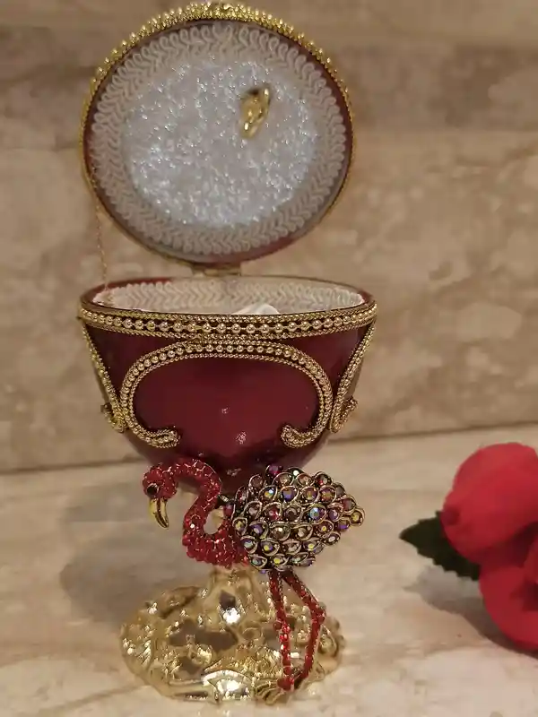 Ostrich Gift figurine Faberge Egg Music Box ONE Of a Kind Animal Gift Idea Home Decor Jewelry box Bracelet for women 24k GOLD Swarovski Ruby 