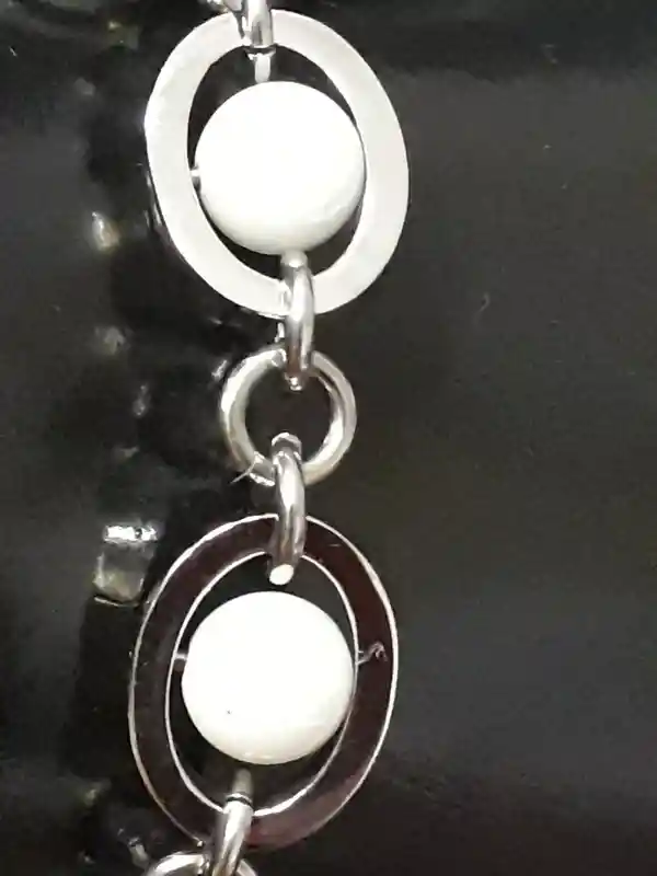 Silver Pearl bracelet for women gifts for mom neckalce pendant TARNISH FREE silver jewelry adjustable length, hand made shiny silver steel 