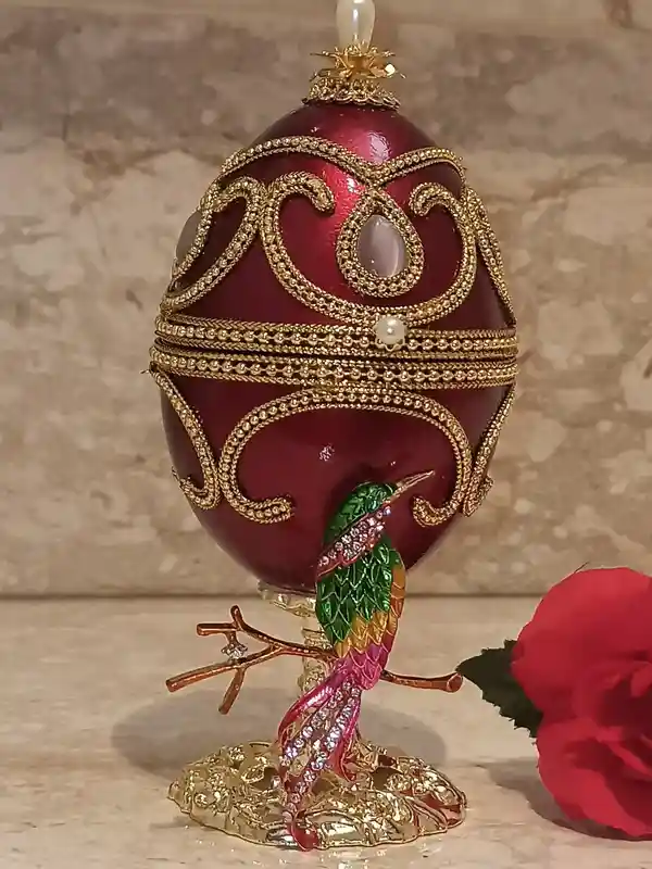 Faberge-Style egg Bird of Happiness Trinket,Mothers day gift,FABERGE egg MUSIC Box,Mothers day TRINKET box,Jewelry Box for Mother,Mom Bird Gift 