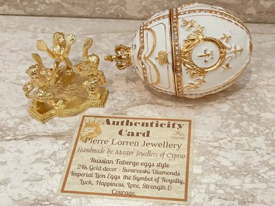 Pierre Lorren Faberge Egg St Petersburg Faberge style egg Home Decor Pure Gold Decor Swarovski Crystal Diamond Handset Birthday Anniversary