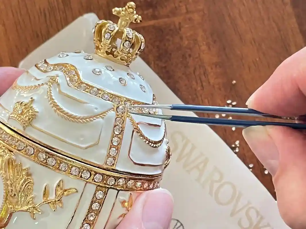 Faberge, White Faberge egg trinket box, Handmade Home decor, Graduation Gift from Parents, Faberge Style Egg, 24k Gold, 200 HANDSET Crystals 