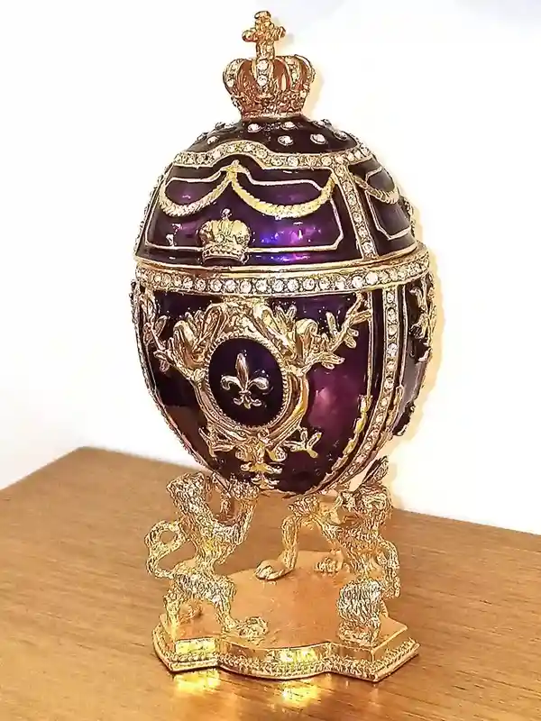 Purple Faberge Christmas New Years Wreath Jewelry + Faberge style egg Handmade Pure GOLD decor Swarovski Faberge Set LUCK Joy LOVE Happiness 
