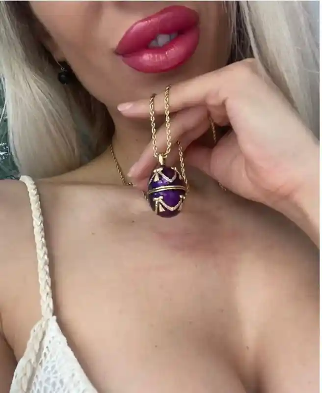 Gold Amethyst Necklace -Faberge-Style egg Pendant -Amethyst Bracelet -24K Gold -Handmade Bracelet-Bridal shower gift -Gift for women-Gift for Her 