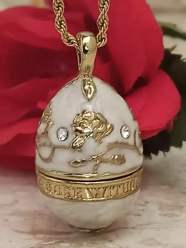 Designer Faberge-Style Egg ,NECKLACE BRACELET Set Faberge Egg Pendant White,&,24k GOLD Bracelet women,Jewelry set for Wedding,Bridal Gift Birthday 