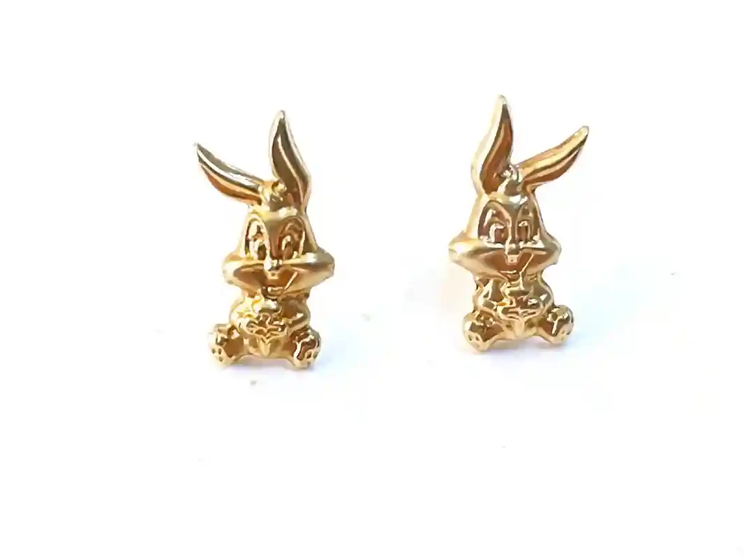 18k Solid Gold Bunny Earrings, Gold Rabbit Lover Studs, Sweet 16 Earrings For Daughter, 18K Gold Rabbit Studs, Appreciation Gift for Vet 