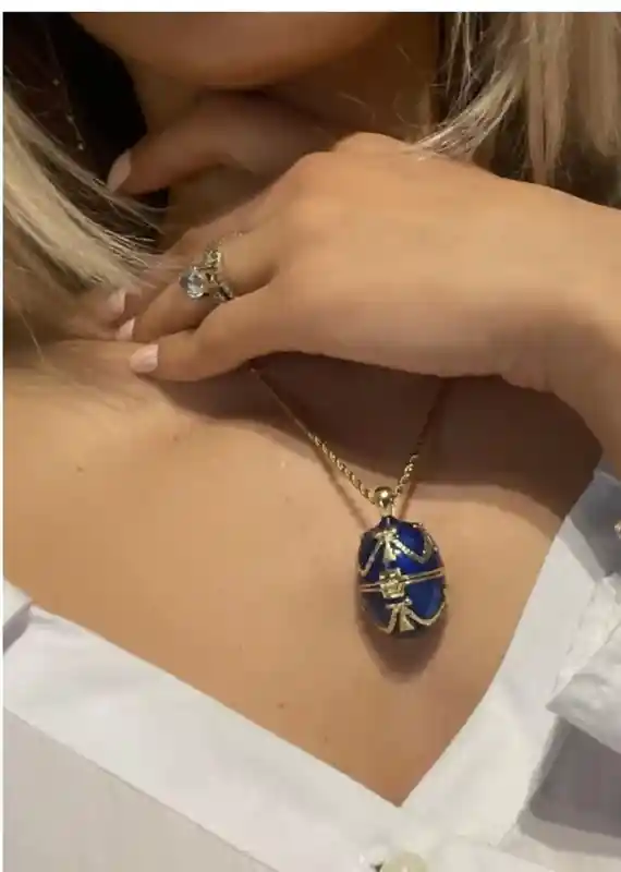 Faberge egg Carriage Sapphire Jewelry box gift for Mom Mother wife NATURAL Egg Swarovski Sapphire Diamonds 24k Gold Bracelet & Necklace 