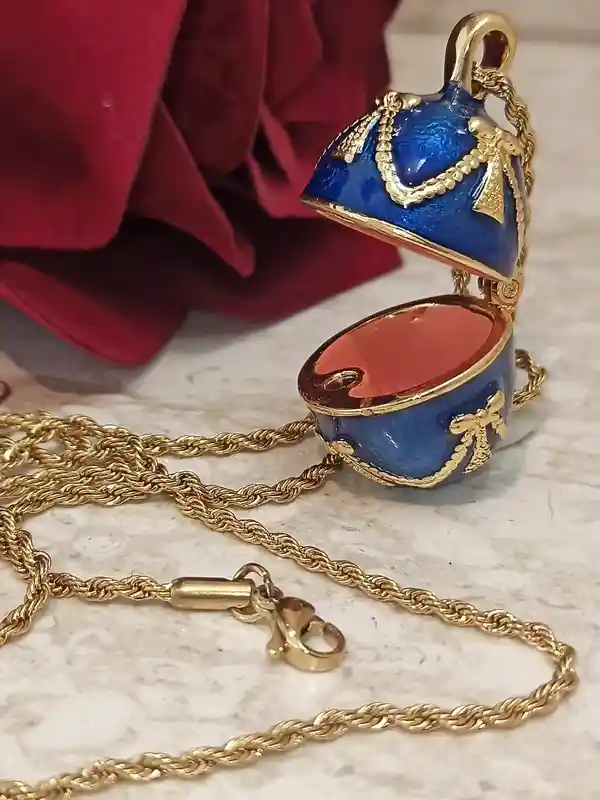 Faberge egg Carriage Sapphire Jewelry box gift for Mom Mother wife NATURAL Egg Swarovski Sapphire Diamonds 24k Gold Bracelet & Necklace 