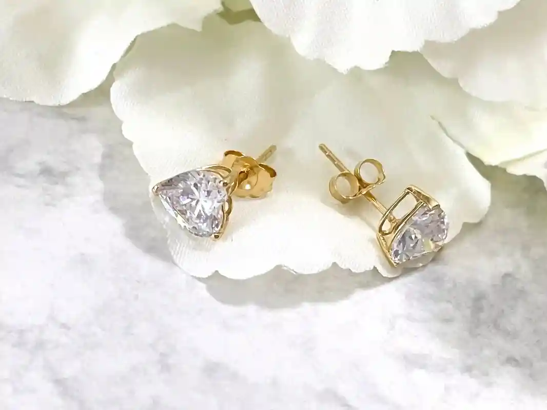 Solid 18k GOLD Diamond Earrings, 2CT Heart Stud Earrings Diamond, Handmade jewelry gift for her , Anniversary, Heart Earrings Diamond Studs 