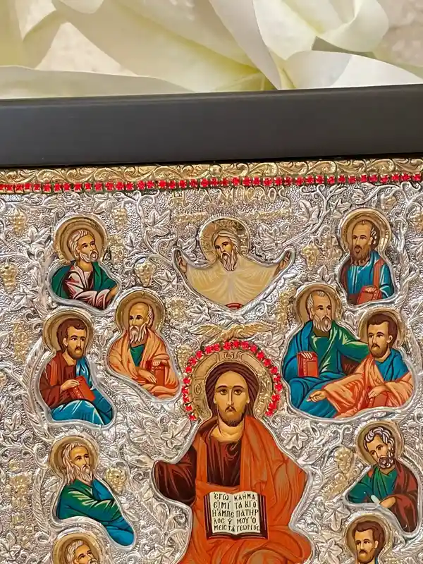 GOLD Lord Jesus Christ Orthodox Icon Byzantine Icon Religious Decor Christian Icon SOLID 925 Sterling Silver 340 Gems HANDMADE Tree of Life 