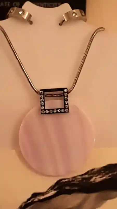 Pink Mother of PEARL pendant SET Bracelet bangle / Pink Swarovski crystal bracelet for womens silver earrings HAND set/ October birthday set 