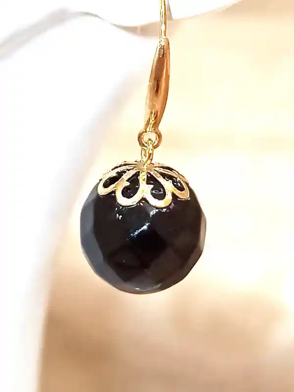 Luxury Earrings GOLD,Designer Earrings Dangle,Solid Gold Earrings,18k GOLD Earring Dangle,NATURAL Onyx,10mm,Gemstone Earrings Dangle Gold,1