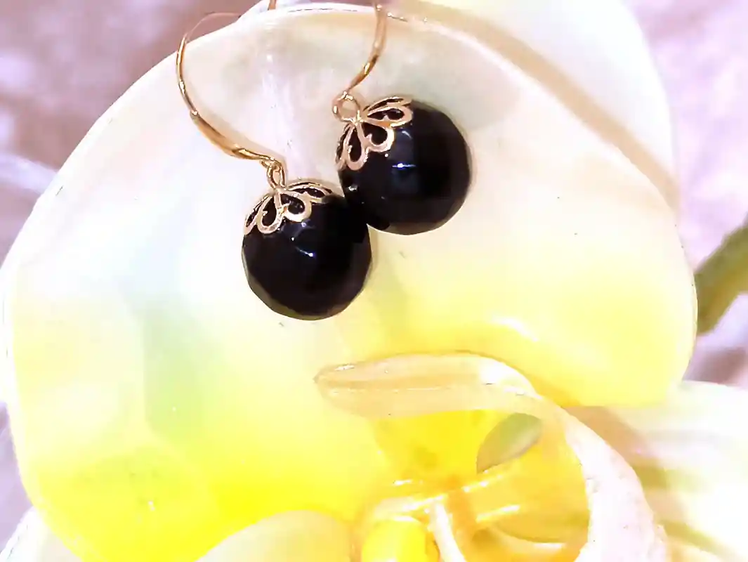 Luxury Earrings GOLD,Designer Earrings Dangle,Solid Gold Earrings,18k GOLD Earring Dangle,NATURAL Onyx,10mm,Gemstone Earrings Dangle Gold,1