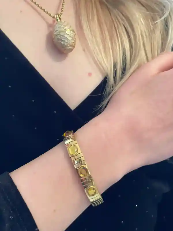 Luxurious Peach FABERGE Necklace Designer Art Deco Faberge Egg Pendant + Citrine Bracelet, 24k GOLD ,23.5 inch Chain, Egg Jewelry for women 