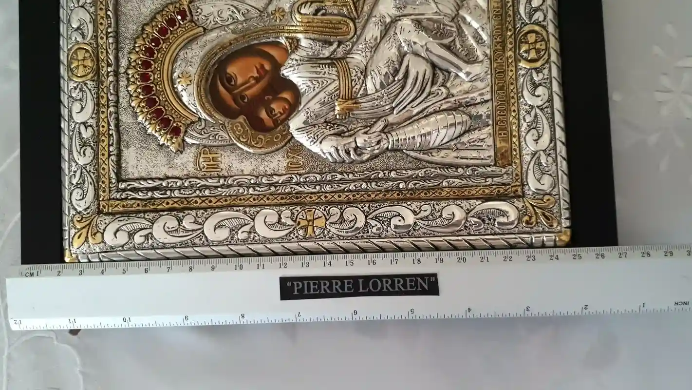 Solid Silver BYZANTINE Icon 24kt GOLD EASTERN Orthodox Russian Christian Handmade Virgin Mary Our Lady Panagia Kykko Theotoko Tarnish free 