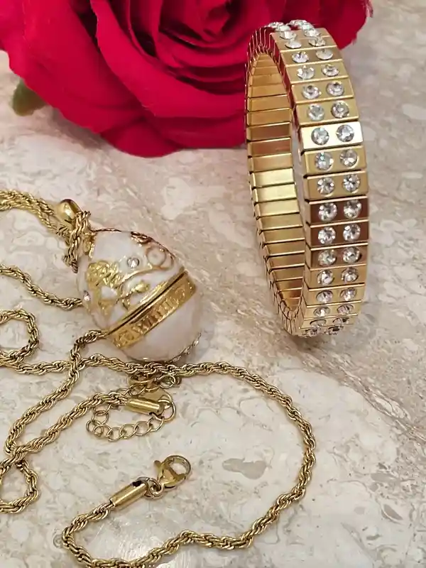Graduation Jewelry, Faberge-Style Diamond Necklace Faberge Egg Pendant & Bracelet 24k GOLD Handmade Faberge Jewelry Daughter Bday Gifts for her 