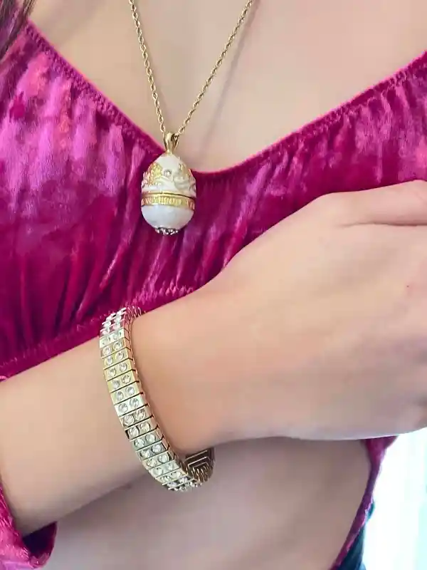 Graduation Jewelry, Faberge-Style Diamond Necklace Faberge Egg Pendant & Bracelet 24k GOLD Handmade Faberge Jewelry Daughter Bday Gifts for her 