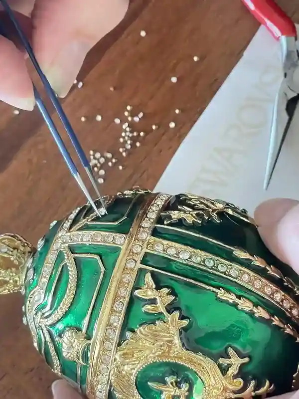 Stunning Faberge-Style Egg Green Handmade Gift for her - Home Decor Gift for women - Faberge Egg Trinket Faberge egg Unique Jewelry Box Bday Gifts 