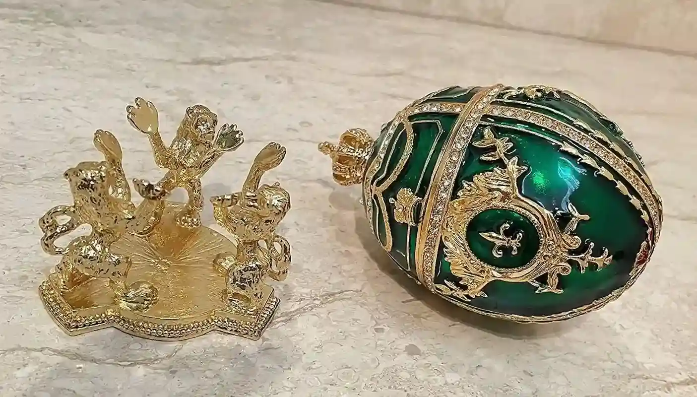Stunning Faberge-Style Egg Green Handmade Gift for her - Home Decor Gift for women - Faberge Egg Trinket Faberge egg Unique Jewelry Box Bday Gifts 