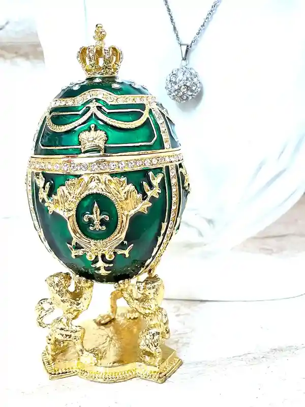 Stunning Faberge-Style Egg Green Handmade Gift for her - Home Decor Gift for women - Faberge Egg Trinket Faberge egg Unique Jewelry Box Bday Gifts 