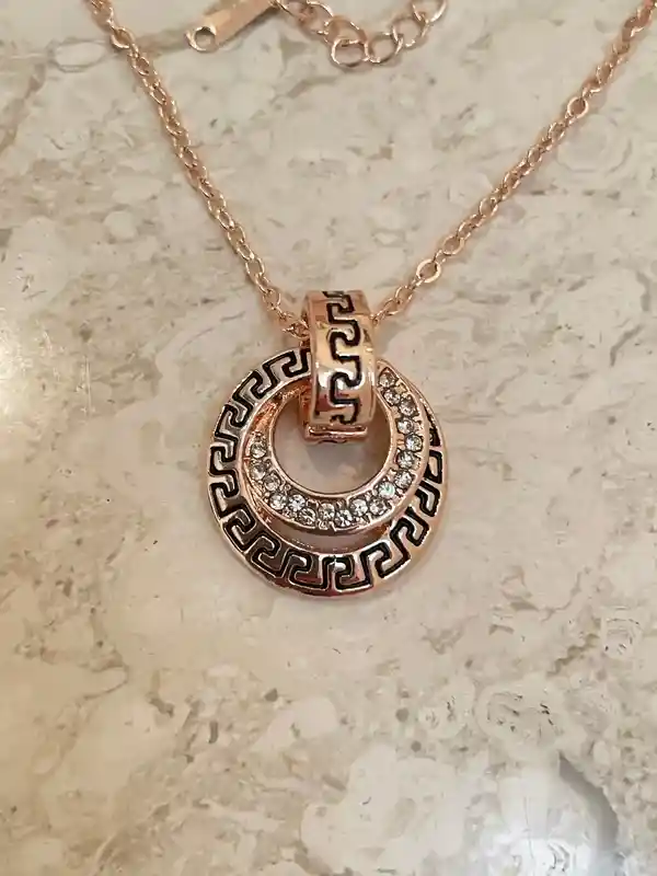 Exquisite Sterling Silver Ancient Greek Eternity Key Meander Gold Plated 24K Necklace SET , Collier Grecque,Griechische Silber Halskette SET 