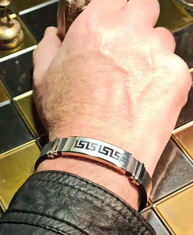 Men Bracelet Meander/Greek Key Art/Silver Ancient Greek Jewelry/Bijoux Grec Bracelet/Griechischen Armband/Men's Gift Silver Stainless Steel 
