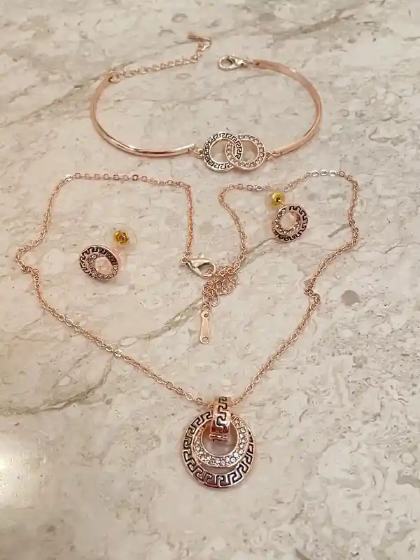 24k Rose Gold Antique Jewelry Set Eternity Necklace Infinity Earrings Eternity bracelet Handmade Jewellery Unique Graduation gifts for her 