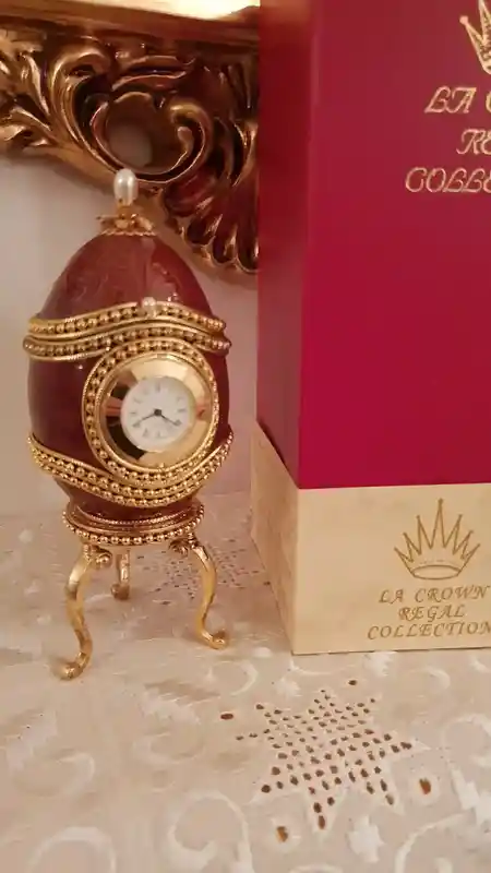 1992 Vintage Clock Faberge egg style Antique Egg for Father Inlaw Faberge egg 24k GOLD HandCarved Natural Faberge egg Christmas Gift for him 