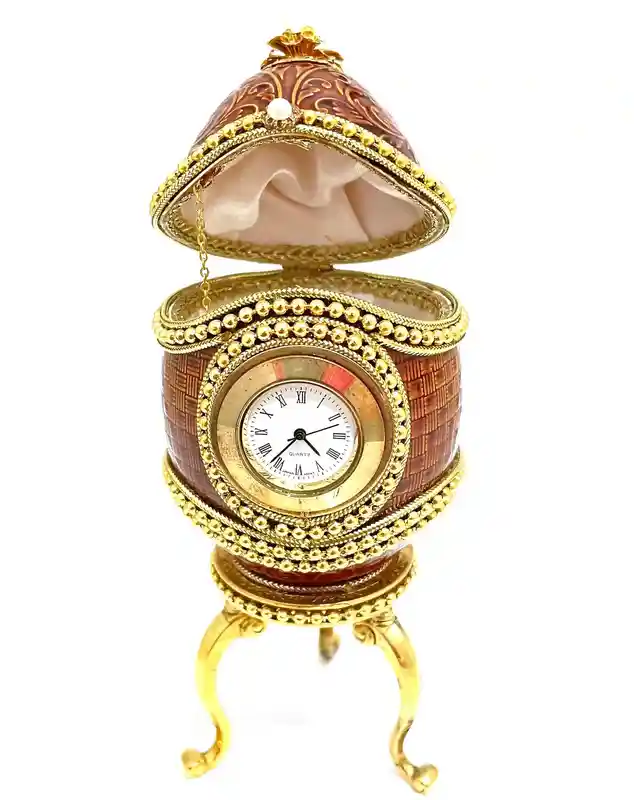 1992 Vintage Clock Faberge egg style Antique Egg for Father Inlaw Faberge egg 24k GOLD HandCarved Natural Faberge egg Christmas Gift for him 