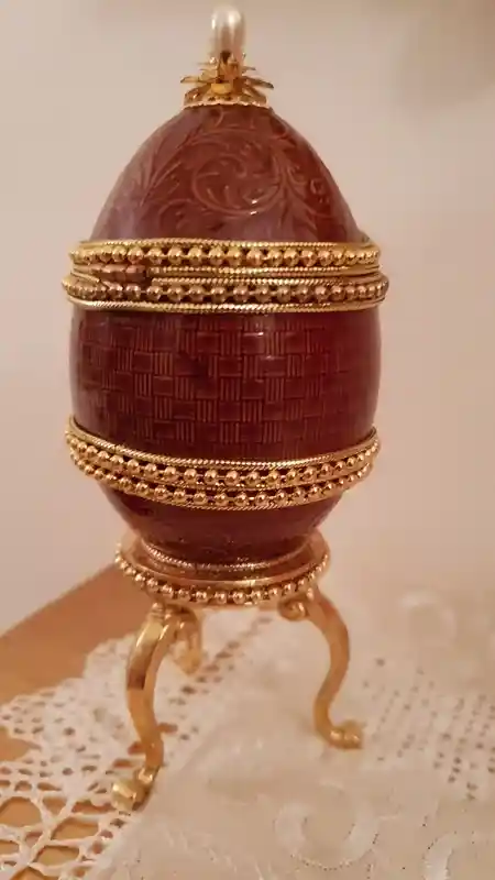 1992 Vintage Clock Faberge egg style Antique Egg for Father Inlaw Faberge egg 24k GOLD HandCarved Natural Faberge egg Christmas Gift for him 