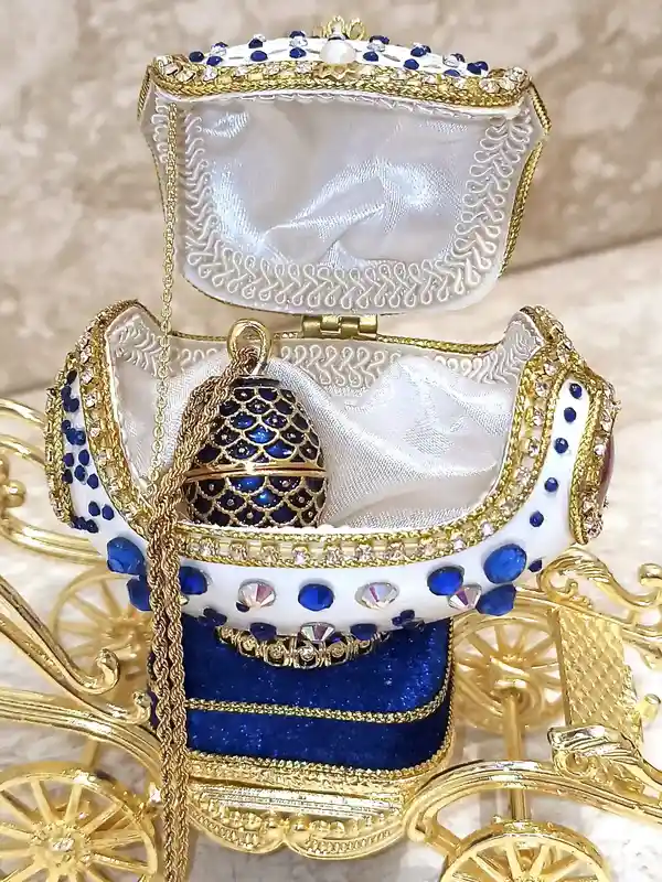 Faberge-Style Egg Jewelry box, Plus Faberge NECKLACE, Austrian Crystal Sapphire BRACELET, 24k GOLD, Musical, Graduate, Birthday Gift Wife New Mom 
