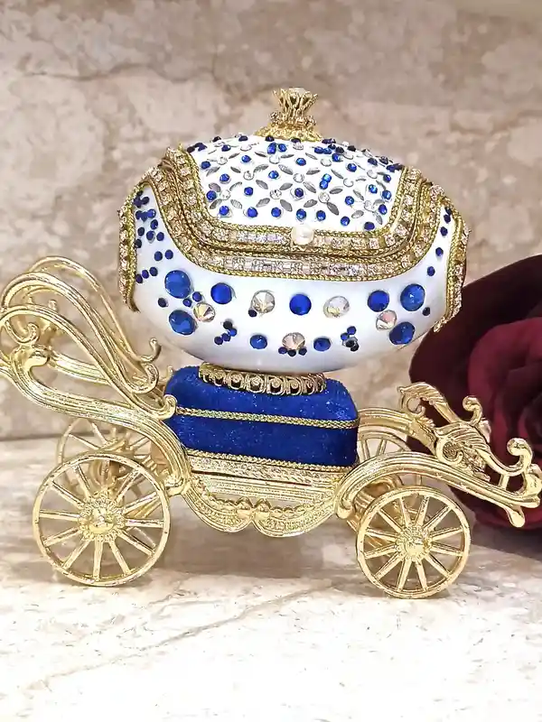 Faberge-Style Egg Jewelry box, Plus Faberge NECKLACE, Austrian Crystal Sapphire BRACELET, 24k GOLD, Musical, Graduate, Birthday Gift Wife New Mom 