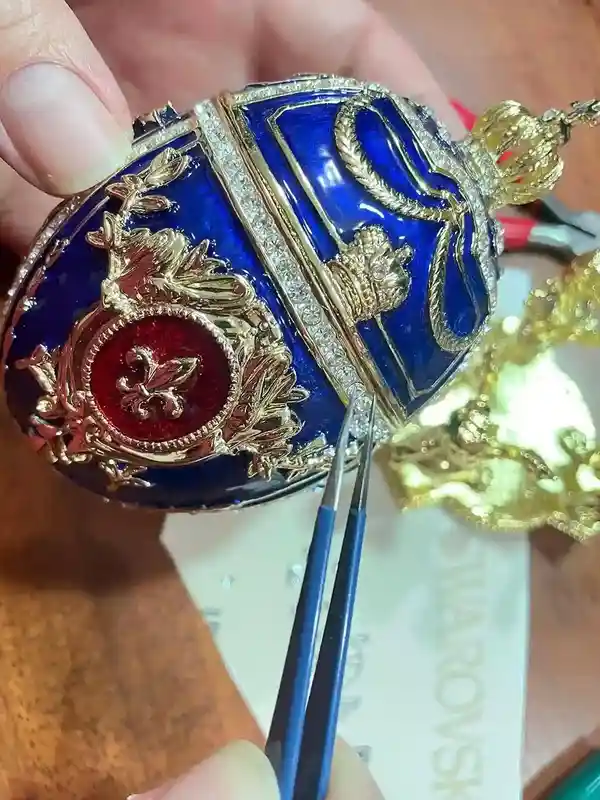 5 Star Royal Faberge style egg Blue Faberge Egg Decorative boxes Faberge Egg Ornament Christmas Gift for him 300 Swarovski Diamonds HANDSET 