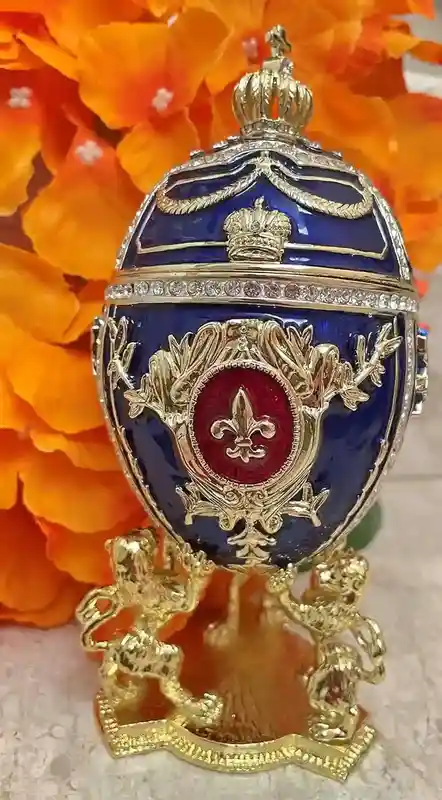 5 Star Royal Faberge style egg Blue Faberge Egg Decorative boxes Faberge Egg Ornament Christmas Gift for him 300 Swarovski Diamonds HANDSET 
