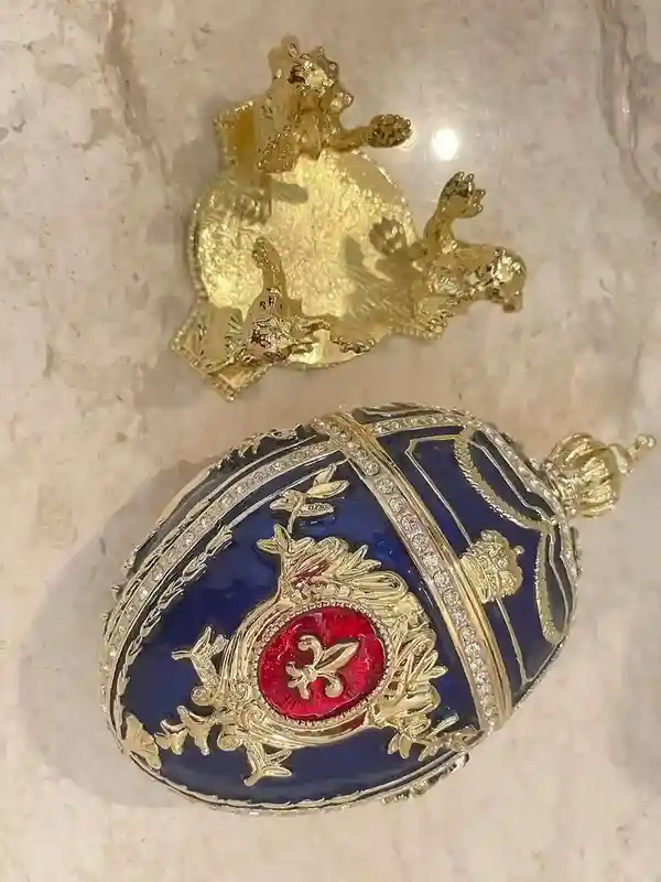 5 Star Royal Faberge style egg Blue Faberge Egg Decorative boxes Faberge Egg Ornament Christmas Gift for him 300 Swarovski Diamonds HANDSET 