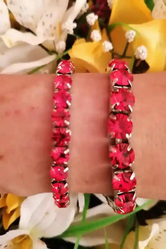 RUBY Jewelry, 18K White GOLD Austrian Crystal Tennis Bracelet Ruby Jewellery for her July Birthstone Bridesmaid Tennis braclet for Wedding 