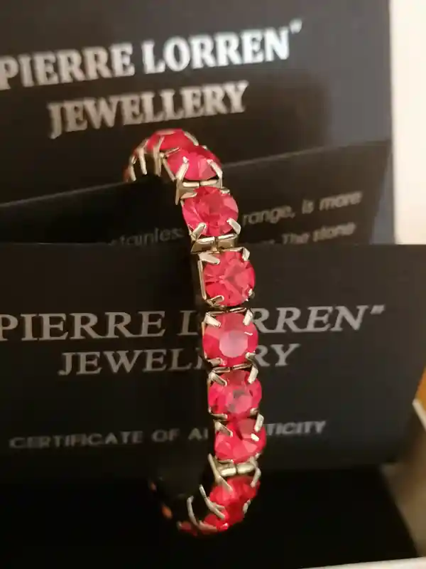 RUBY Jewelry, 18K White GOLD Austrian Crystal Tennis Bracelet Ruby Jewellery for her July Birthstone Bridesmaid Tennis braclet for Wedding 