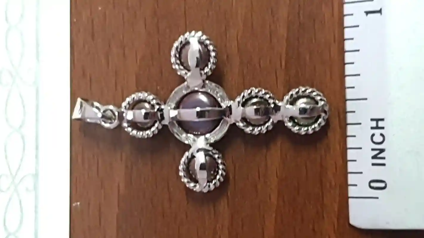 SILVER PEARL Pendant Cross for Women/Grey Pearl Jewelry Christian Gift for her/Real Pearl Necklace Cross on Chain Solid Sterling Silver HMDE 